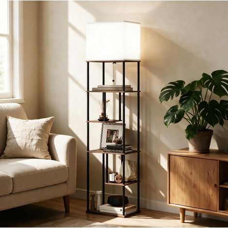 Lampadaire avec étagères 5 niveaux, dimmable avec télécommande, 40 x 29 x 171 cm (1/5)
