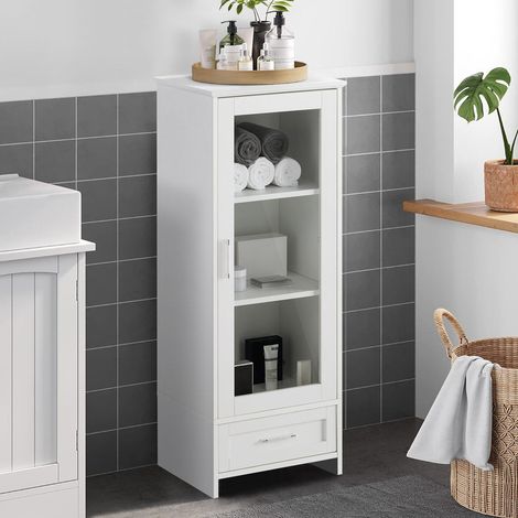 3 Tier White Bathroom Storage Cabinet with Adjistable Shelves Standing Floor (1/5)