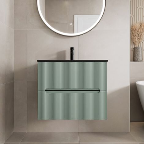 600mm Bathroom Cloakroom Vanity Unit Basin Wall Hung Furniture Soft Close Green (1/5)