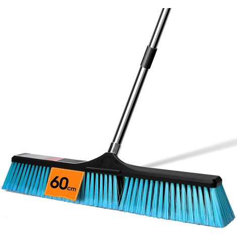 Balai Brosse Extérieur 60 cm, Manche INOX 145 cm - Bleu Angle 45° Ergonomique – Balai Jardin Poils Durs pour Terrasse, Gazon Synthétique, Garage, Intérieur/Extérieur (1/5)