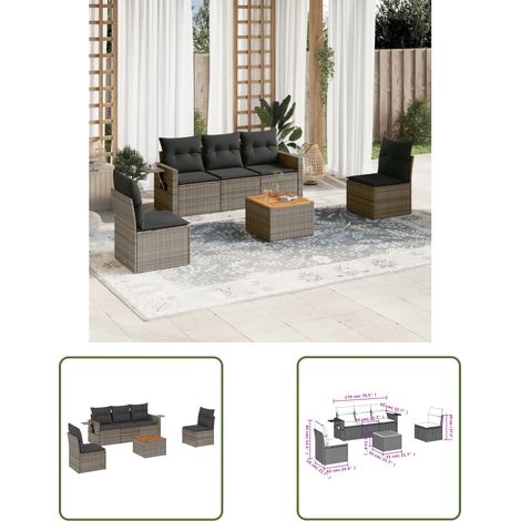 The Living Store 6-tlg. Garten-Sofagarnitur mit Kissen Grau Poly Rattan - Gartenmöbel - Outdoor Möbel - Rattan Gartenset - Lounge Set - Esszimmergarnitur
