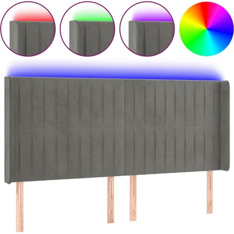 Testiera Testata del letto a LED Grigio Chiaro 163x16x118/128 cm in Velluto (1/4)