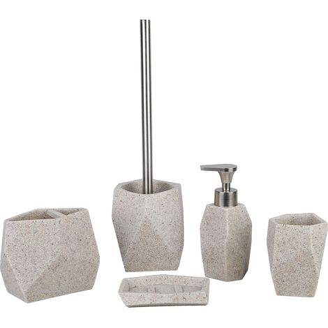 axentia Santorino Set Accessori da Bagno, Beige, 5 Pezzi (1/5)