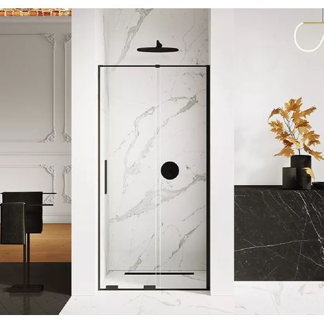Porte de douche coulissante noire 2 volets  CANARIES BLACK,Largeur: 110 cm, verre 8 mm (1/5)