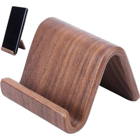 Soporte de escritorio de madera para teléfono móvil: soporte portátil antideslizante para smartphone, tamaño compacto (1/5)
