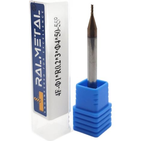 Fresa radiale in metallo duro integrale 1 x R0.2 x 4D x 50 mm 55 HRC (1/3)