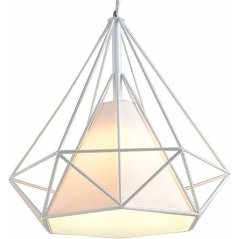 Lampes de Plafond Abat-Jour en Fer Forme Diamant, Lampe Suspension Lustre Cage avec Douille Eclairage Style Industrielle Blanc (sans ampoule) BLOW (1/4)