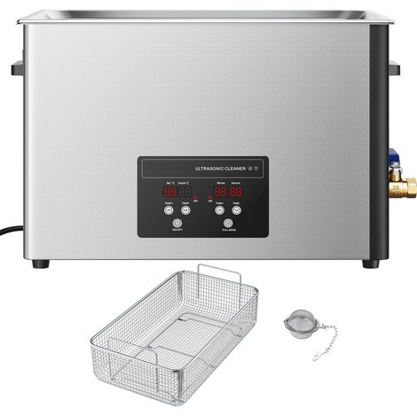 Nettoyeur ultrasonique 30L pro, acier inoxydable 480W, 40kHz, avec panier et affichage numérique pour pièces, carburateurs et instruments. (1/5)
