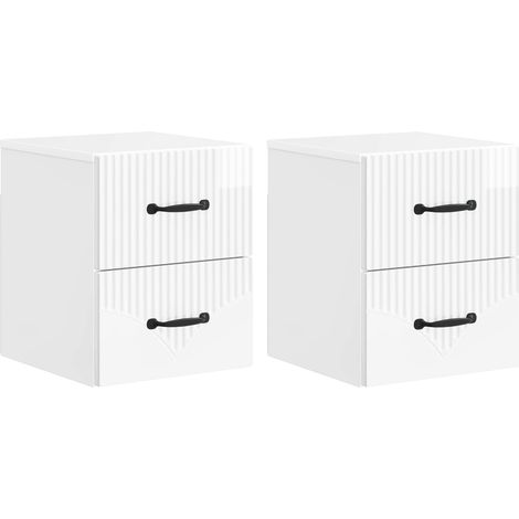 Wall-Mounted Bedside Cabinet with Drawer 2 pcs High Gloss White vidaXL