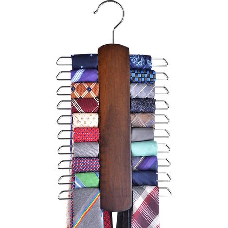 Porte-Cravates - Porte-Ceintures En Bois De Noyer - Support D'Organisation Pour Cravates Et Ceintures Avec 20 Crochets Non Glissants - 1 Pièce (1/5)
