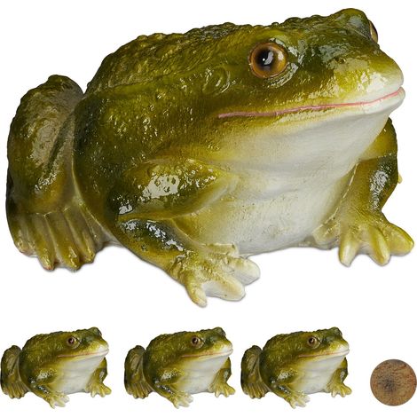 Set of 4 Relaxdays Garden Frog Figurines, Weatherproof, Balcony, Patio, Pond, Poly-resin, Decor Toad Ornament, Green