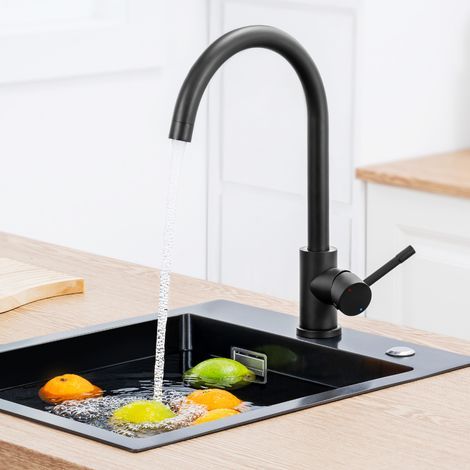 CECIPA Mitigeur de cuisine, Robinetterie Noir en Acier Inox, Robinet de cuisine monocommande, rotatif à 360 ° (1/4)