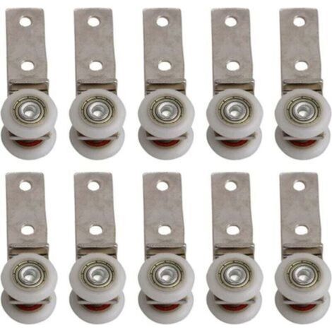 Lot de 10 roulettes métalliques à roulement coudé de 2,5" x 0,75" avec deux roues en plastique, adaptées aux portes coulissantes, fenêtres et armoires, espacement des trous de 20 mm. (1/4)