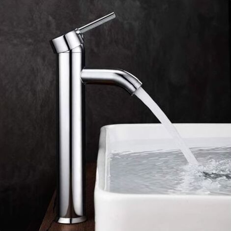 Robinet Lavabo，Salle Bain avec Haut Mitigeur Lavabo pour Lavabo ou Vasque de Salle Bain, Chaude et Froide Réglable de Mitigeur Lavabo， Laiton Chromé (Gris argenté)..dyk. (1/4)