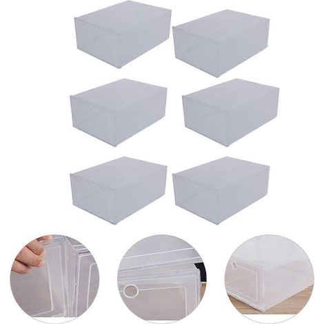 Boîte de rangement à chaussures en plastique, lot de 6, type coquille, compatible avec les solutions anti-poussière et faciles à nettoyer. (1/4)
