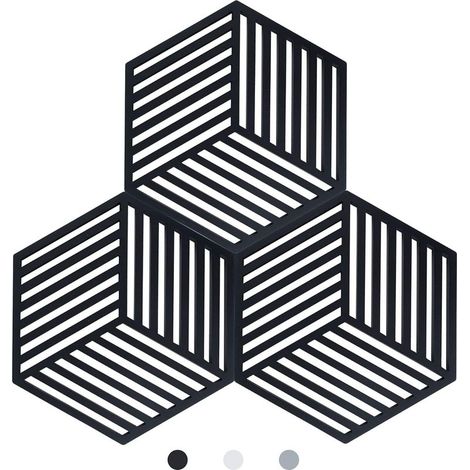 Juego de 3 posavasos de silicona para ollas de cocina (negro, hexagonal: 160x138x8 mm) (1/5)