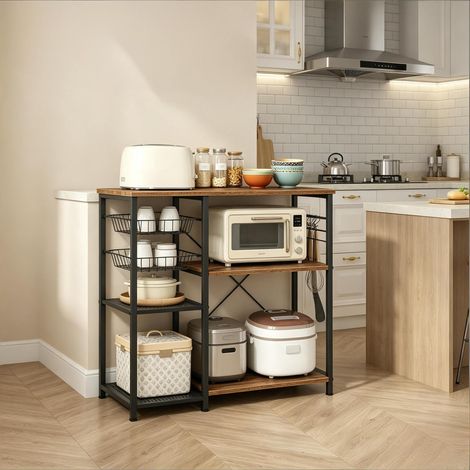 CHICFURN Scaffale da cucina 90 x 40 x 82 cm in truciolato e metallo nero e marrone (1/5)