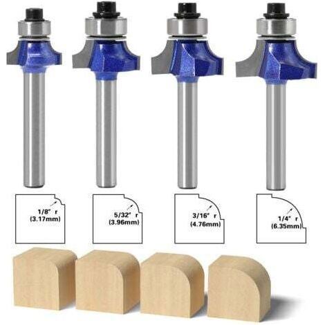 4-teiliges Set Hartmetall-Holzrundfräser, 6-mm-Schaft, Rundfräser, Holzbearbeitungswerkzeuge