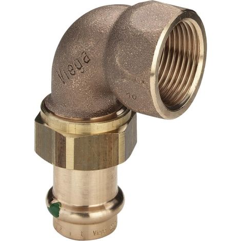 Unión de bronce con codo de 3 piezas para prensar, hembra - hembra roscada 26X34-28