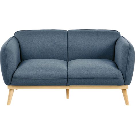 2 Seater Sofa Blue Fabric Easy Clean Wooden Tapered Legs Couch for Two Loveseat LJUNG