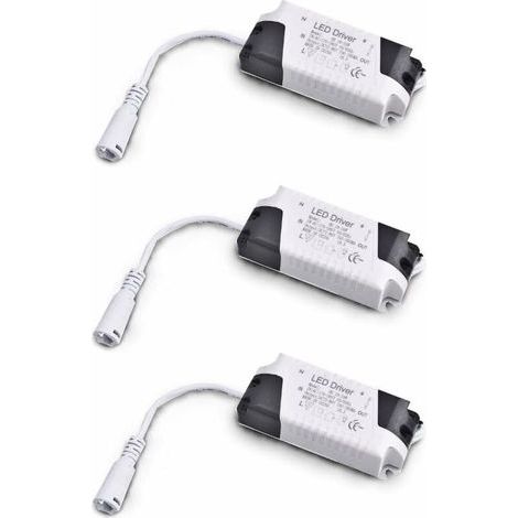 Pack of 3 18–24 W DC driver transformers, multi-voltage input 85–265 V AC, 50/60 Hz, output 36–72 V DC, 240–260 mA. Suitable for replacing recessed lights and other LED devices.