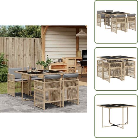 5-tlg. Garten-Essgruppe mit Kissen Beigemischung Poly Rattan - Garten Essgruppe - Garten Essgruppen - Outdoor Essgruppe - Terrasse Essgruppe (1/5)