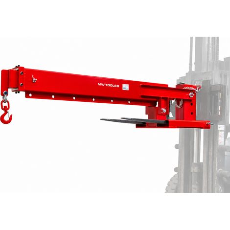 Bras de levage pour chariot élévateur - 3000 kg – portée jusqu'à 3,7 m - Inclinaison réglable 0–26° – Avec crochet de levage MW Tools JIB3000D (1/5)