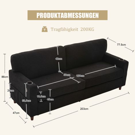 Canapé 2 places moderne en chenille avec port USB-C, éclairage LED, porte-gobelets et poches latérales. Structure en bois et métal avec rembourrage en mousse confort. Idéal pour le salon, la chambre o (1/5)