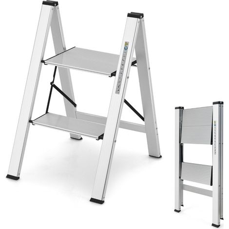 Trittleiter 2 stufen stehleiter aluminium klappleiter bis 150 kg silber
