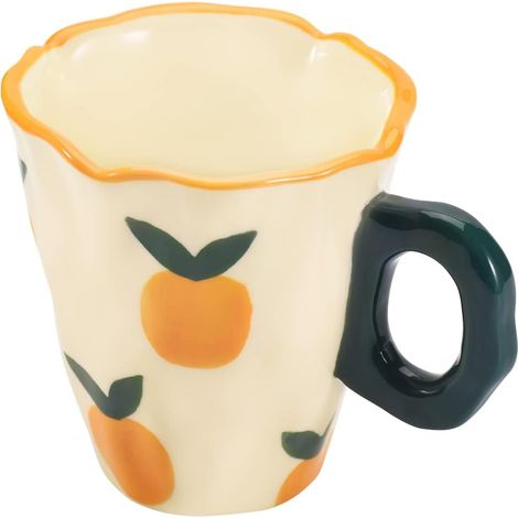 Taza de café de cerámica, con un diseño irregular pintado a mano, taza única, ideal para la oficina y el hogar, con una capacidad de 400 ml (diseño naranja fresco). (1/4)