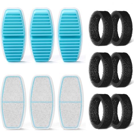 12 filtres (6 charbon + 6 éponges), triple filtration anti-cheveux, usage universel (1/3)