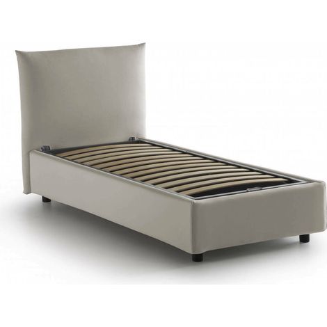 Talamo Italia Einzelbett Marina, Containerbett mit Stoffbespannung, 100% Made in Italy, Seitliche Öffnung, passend für Matratze 80x190 cm, Beige