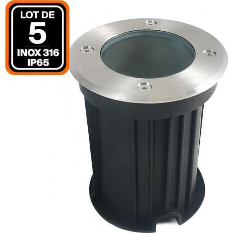 Lote de 5 focos empotrables de suelo redondos acero inoxidable 316 Exterior IP65 GU10