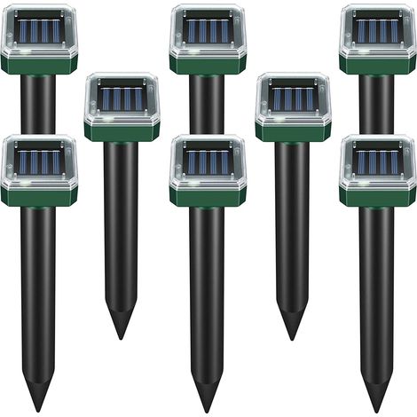 Répulsif solaire pour taupes, lot de 8, répulsif sonique pour rongeurs et serpents, piège à pics ultrasoniques pour jardin, pelouse et abri, étanche IP44, forme carrée. (1/5)