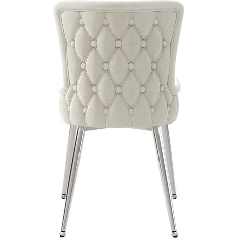 Ensemble de 4 chaises de salle à manger en velours beige avec pieds en métal argenté (1/5)