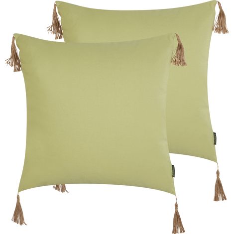 Conjunto de 2 cojines decorativos modernos liso cuadrado borlas 45 x 45 cm verde Chmistar (1/5)