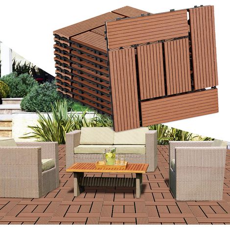 TolleTour 44 baldosas para terraza de 4 m², 30 x 30 cm, con clip, para suelo exterior de patio y jardín, color marrón