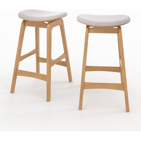 Set de 2 taburetes para isla central en madera y tela beige 65,5 cm - Jude