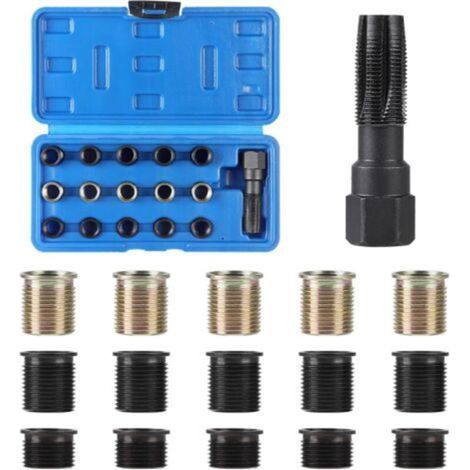 Kit de réparation de filetage de bougie d'allumage M14 x 1,25 mm en 16 pièces, pour réparer les filetages de bougies d'allumage endommagés sur les culasses, les voitures et les tondeuses à gazon.
