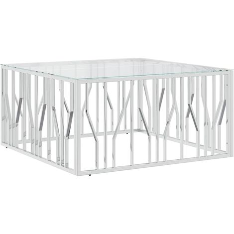 vidaXL Mesa de centro acero inoxidable y vidrio 100x100x50 cm (1/2)