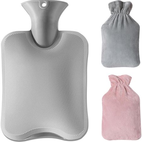 Bouillote Avec 2 Housses En Polaire Douce, 1 L Gris Bouillotte Eau Chaude RéServoir IntéRieur Bouillotte Regles Douloureuses Bouillottes Chaleur Longue DuréE, Bouillote Main Ventre Cou (1/5)