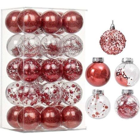 30Pcs Boules de Noël 6cm Décoration Arbre Noël Boule de Noël en Plastique Ornement Suspension Décorative Scintillante pour Noël (1/4)