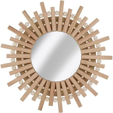 Miroir Mural - Miroir Rond Mural - Soleil - Décoration - 30cm - Bois