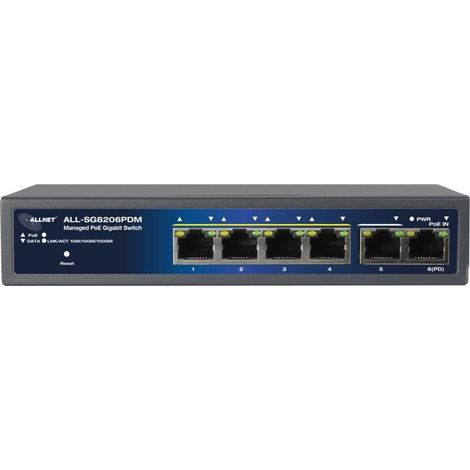 Allnet Conmutador inteligente gestionado de 6 puertos Gigabit de 95 W, 4 PoE, 1 Gigabit y 1 PoE de 90 W con entrada Bluetooth (1/4)