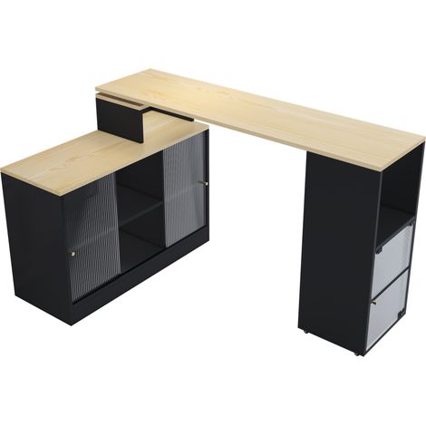 Mesa bar extensible con almacenamiento en MDF y vidrio negro MODENUIT (1/5)