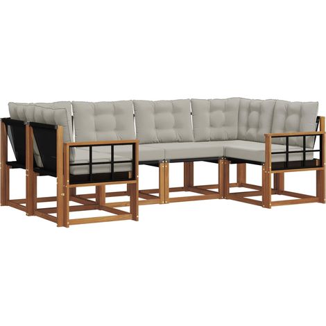 Outdoor Sofa Set with Cushion 6 pcs Natural and Light Grey vidaXL