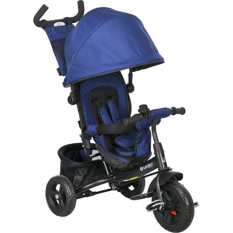 Tricycle pour enfants, bleu foncé, vélo pour enfants, panier arrière, porte-gobelet, auvent solaire, métal