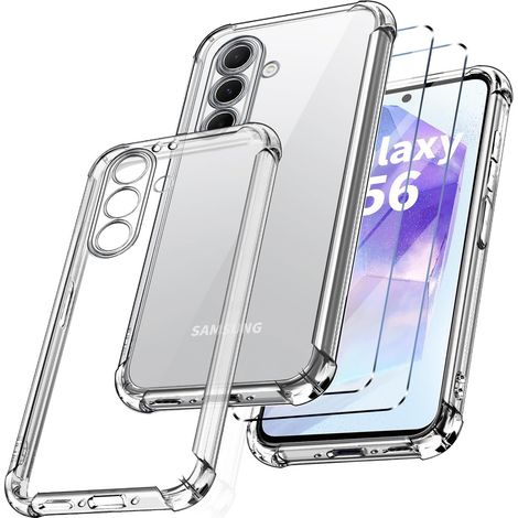Coque pour Samsung Galaxy A56 5G + 2 Verre Trempé Protection écran Transparente, Etui en Silicone TPU Souple, Bumper avec Coins Renforcés, Protection Claire. (Transparent) (1/5)
