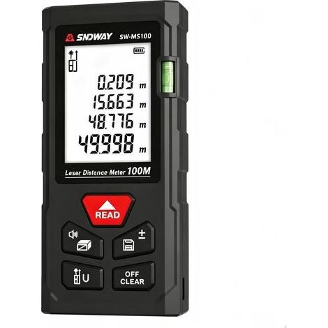 Laser-Entfernungsmesser – 60 m – Misst Distanz, Fläche und Volumen – Zwei Wasserwaagen – Wasserdicht (IP54) – Hintergrundbeleuchtetes LCD-Display – Für den Innen- und Außenbereich (1/5)
