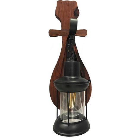 Trade Shop - Applique Lanterna A Parete In Legno Stile Vintage E27 Lampada Industriale E30 - (1/3)